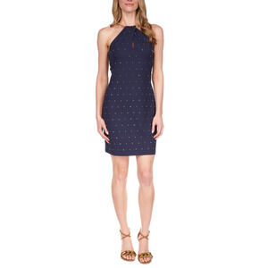 MICHAEL KORS Women's Stud Chain-Neck Mini Dress Navy Size M 12476